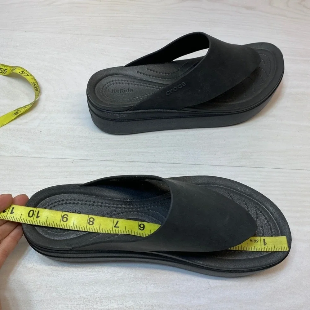 Crocs Womens 11 LiteRide 360 Platform Flip Flop Sandals Black Foam Wedge Casual